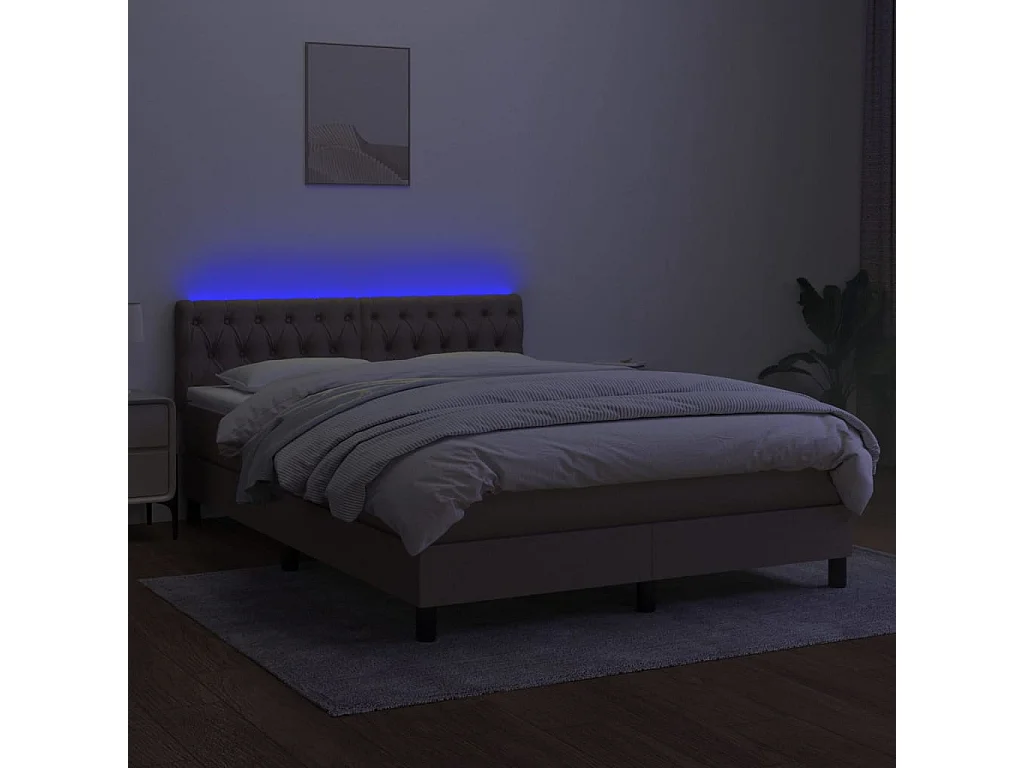 Lit à sommier tapissier avec matelas et LED Taupe 140x200 Tissu