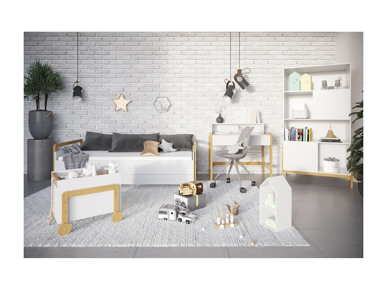 Lit banquette scandinave avec tiroirs blanc et bois de chêne vernis Vanika 80x180-Matelas mousse