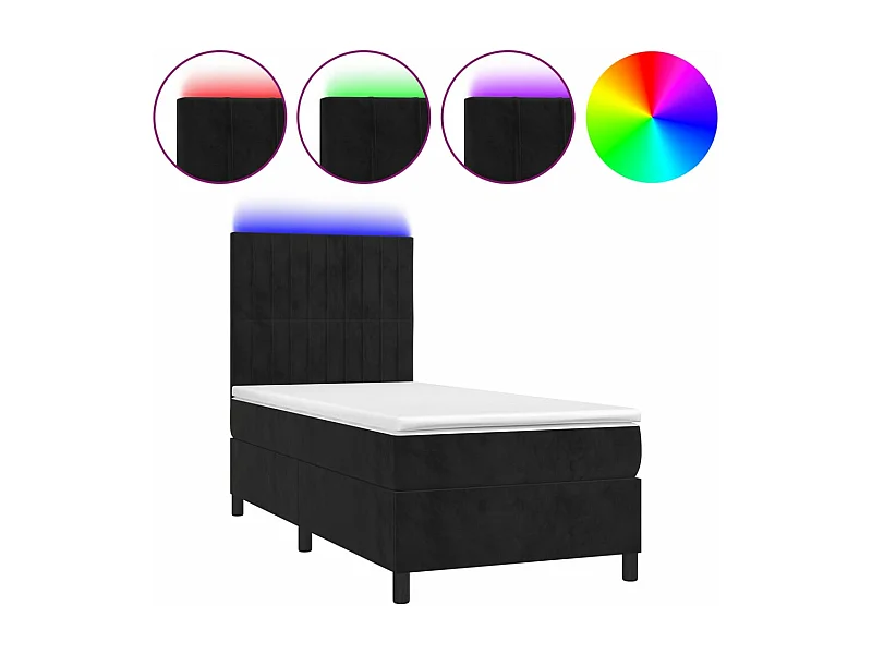 Lit à sommier tapissier avec matelas et LED Noir 100x200 Velours
