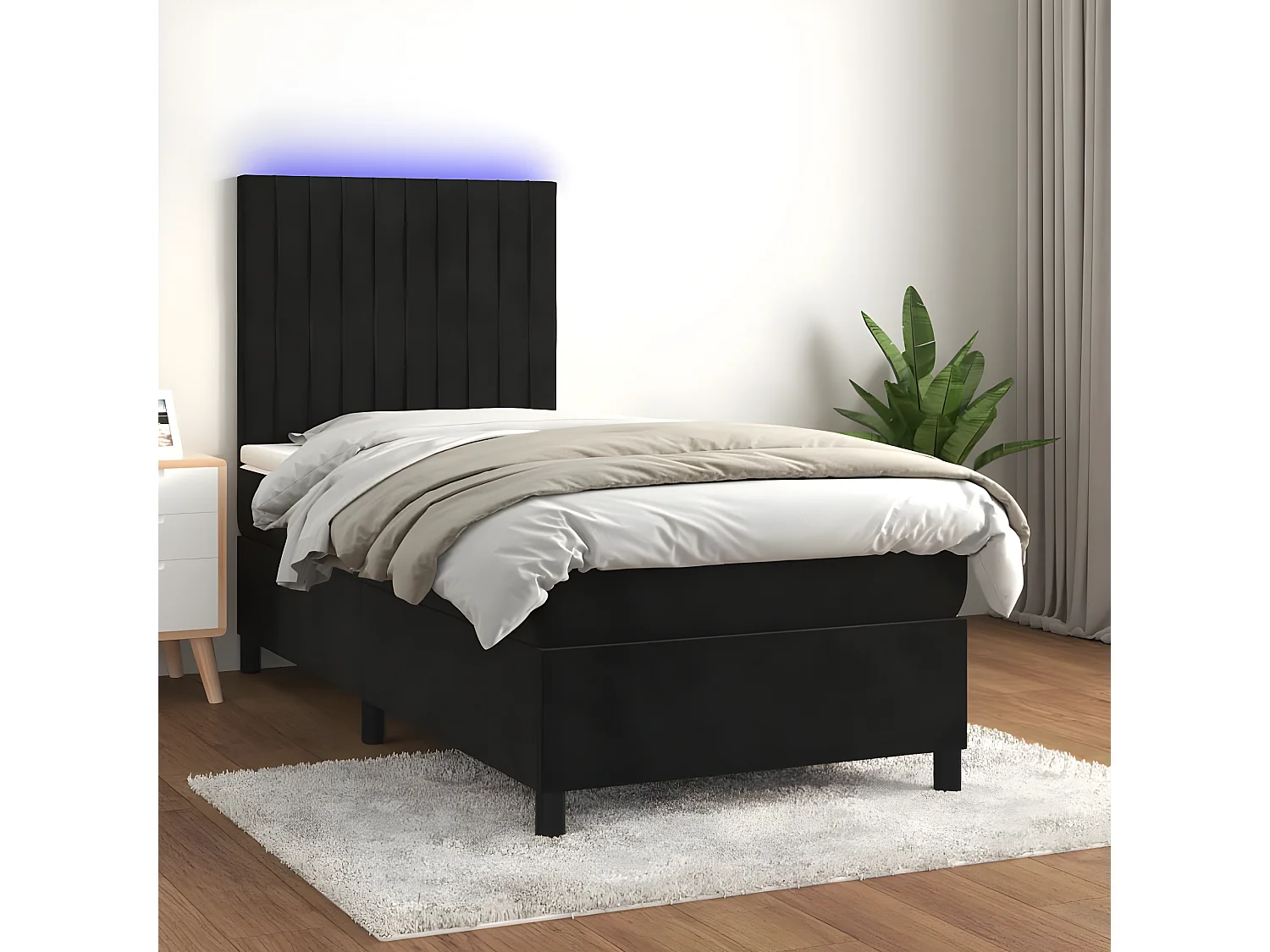 Lit à sommier tapissier avec matelas et LED Noir 100x200 Velours