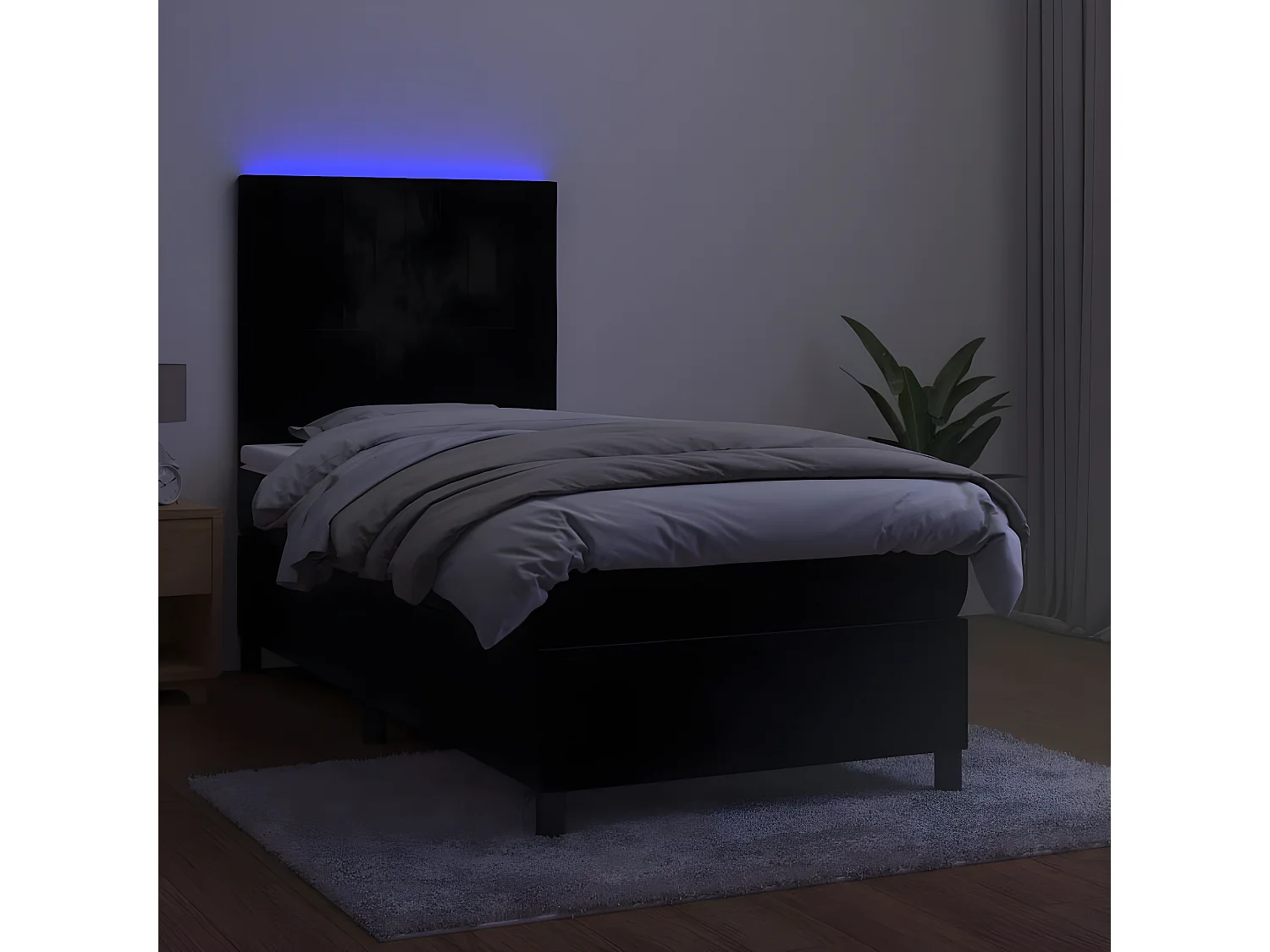 Lit à sommier tapissier avec matelas et LED Noir 100x200 Velours