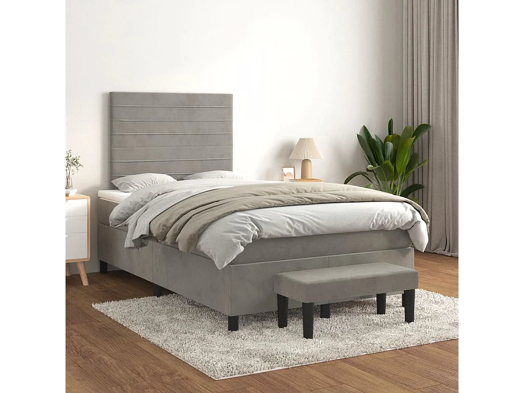 Lit à sommier tapissier et matelas Gris clair 120x200 Velours