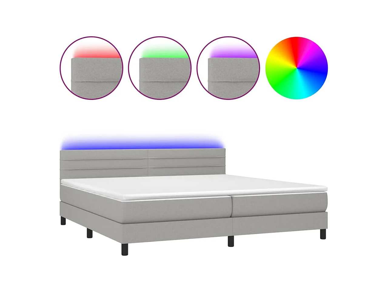 Lit à sommier tapissier matelas et LED Gris clair 200x200 Tissu