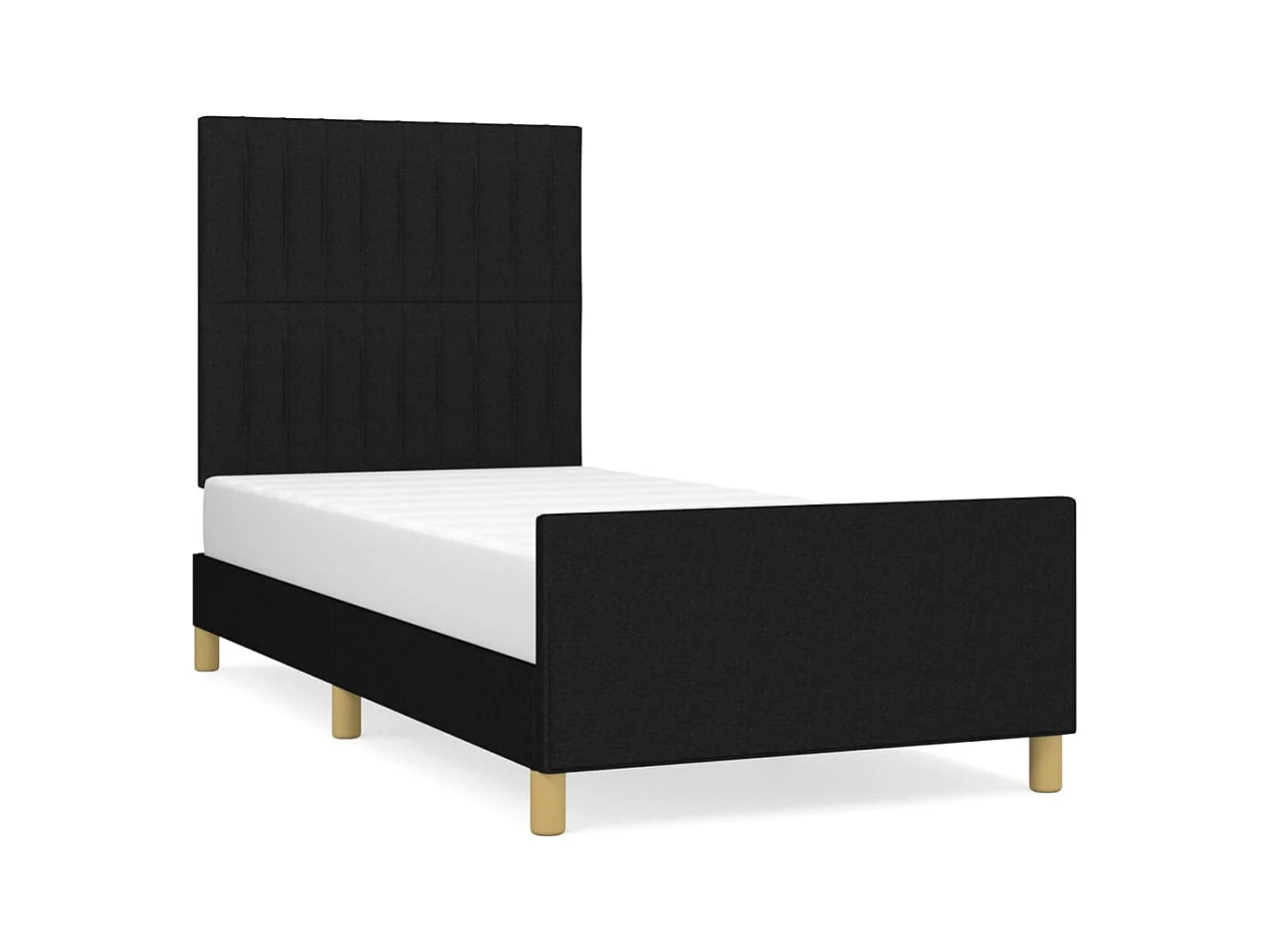 Lit avec tête de lit Noir 90x200 Tissu