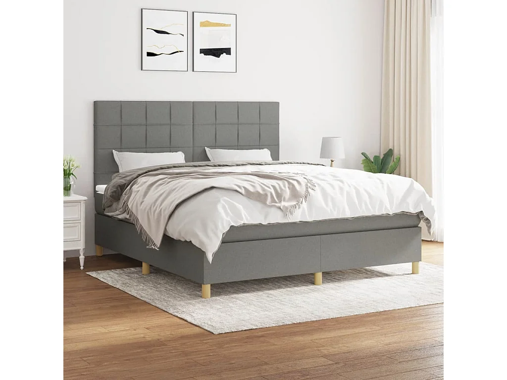 Lit à sommier tapissier avec matelas Gris foncé 160x200 Tissu 2