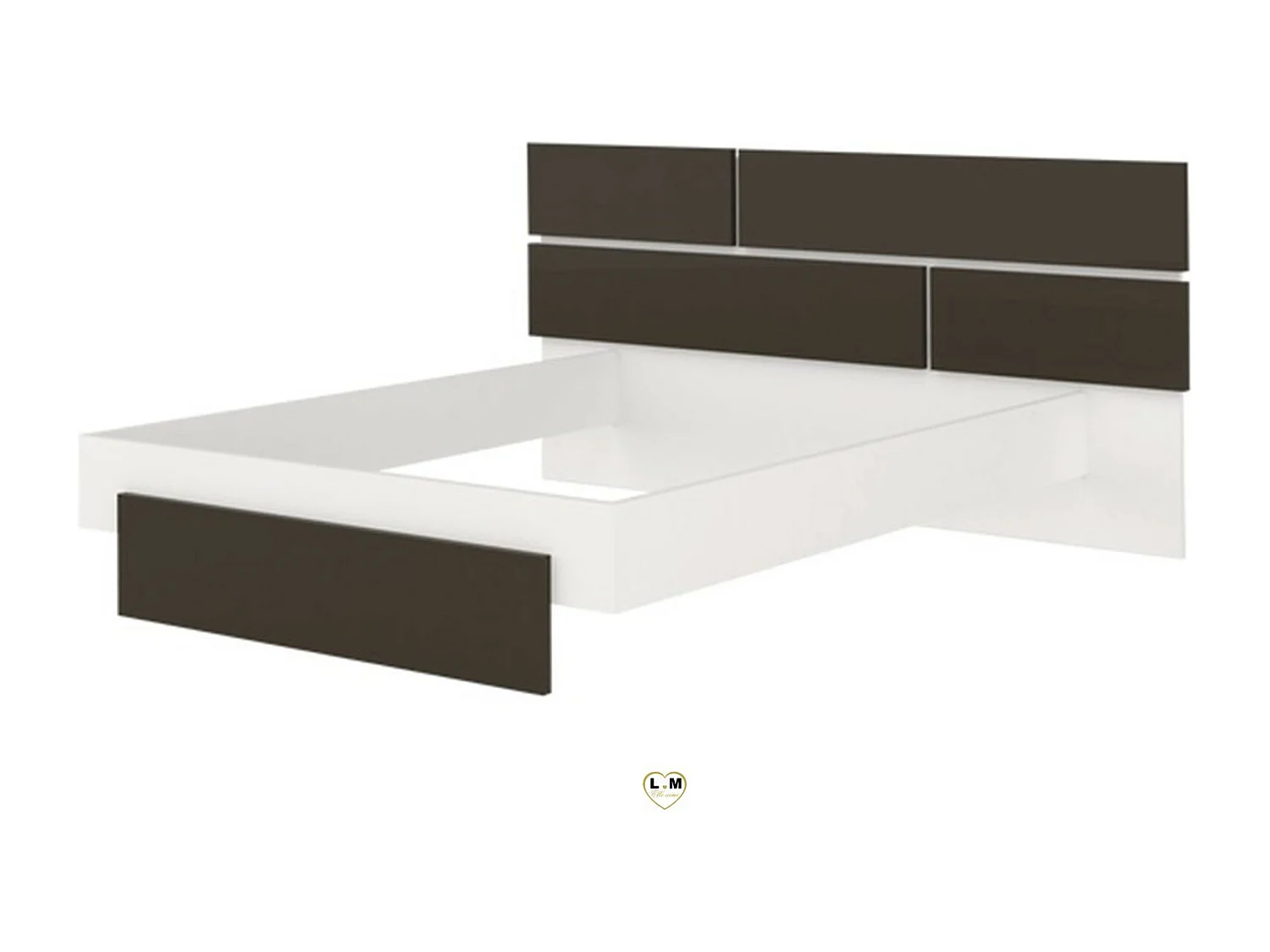 Lit laqué blanc et anthracite avec éclairage à tête de lit à effet graphique Kido 180x200