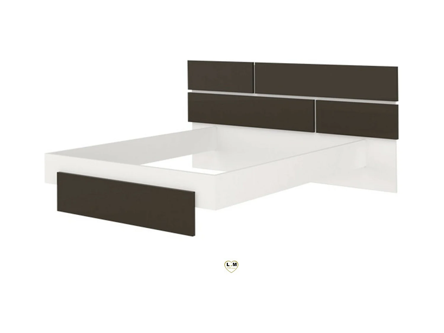 Lit laqué blanc et anthracite avec éclairage à tête de lit à effet graphique Kido 180x200