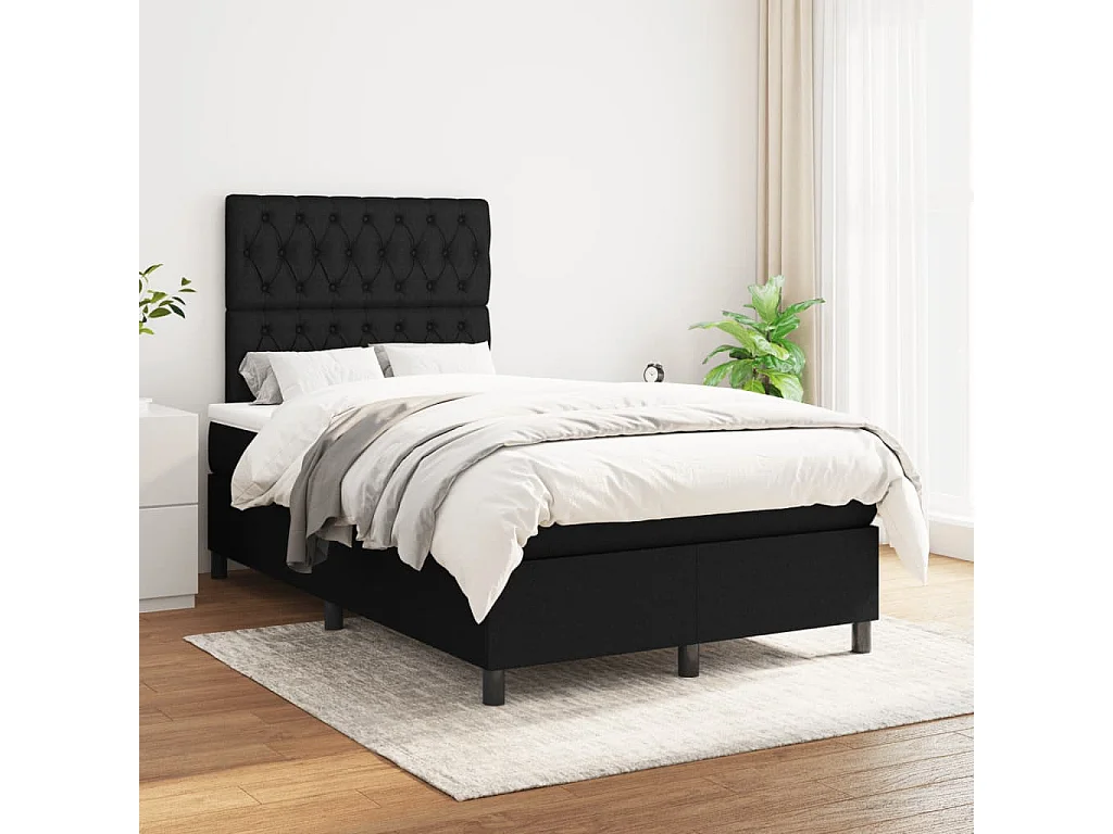 Lit à sommier tapissier avec matelas Noir 120x200 Tissu 4