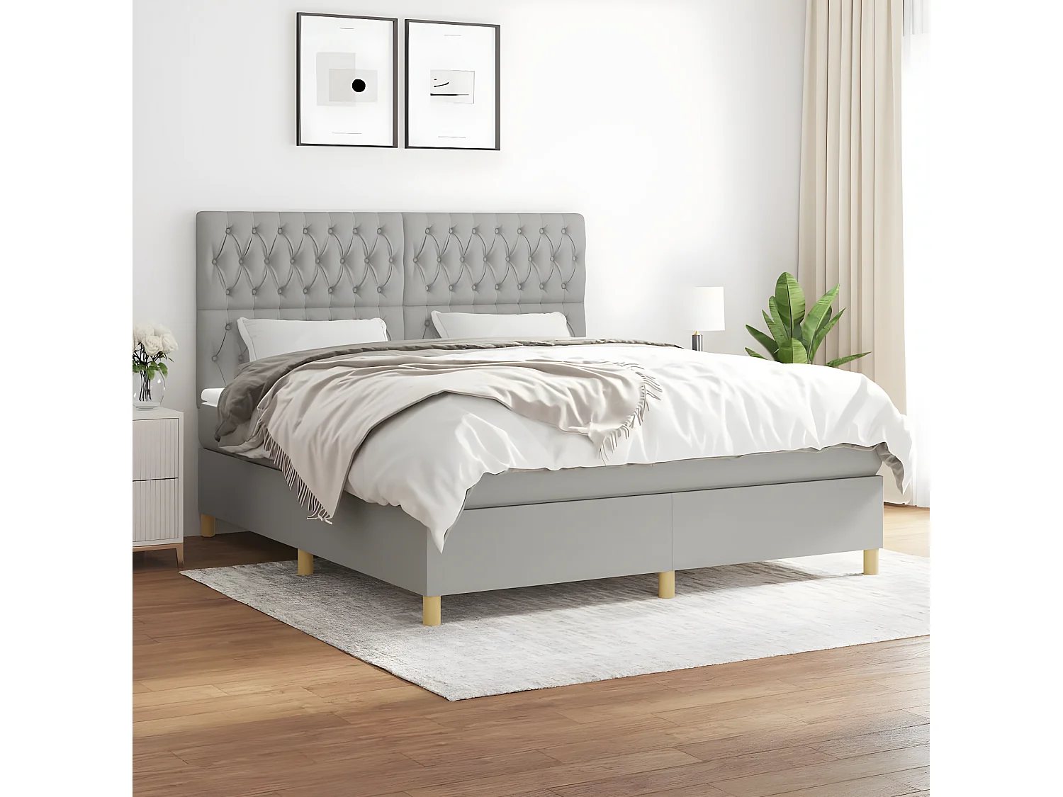 Lit à sommier tapissier avec matelas Gris clair 180x200 Tissu 2