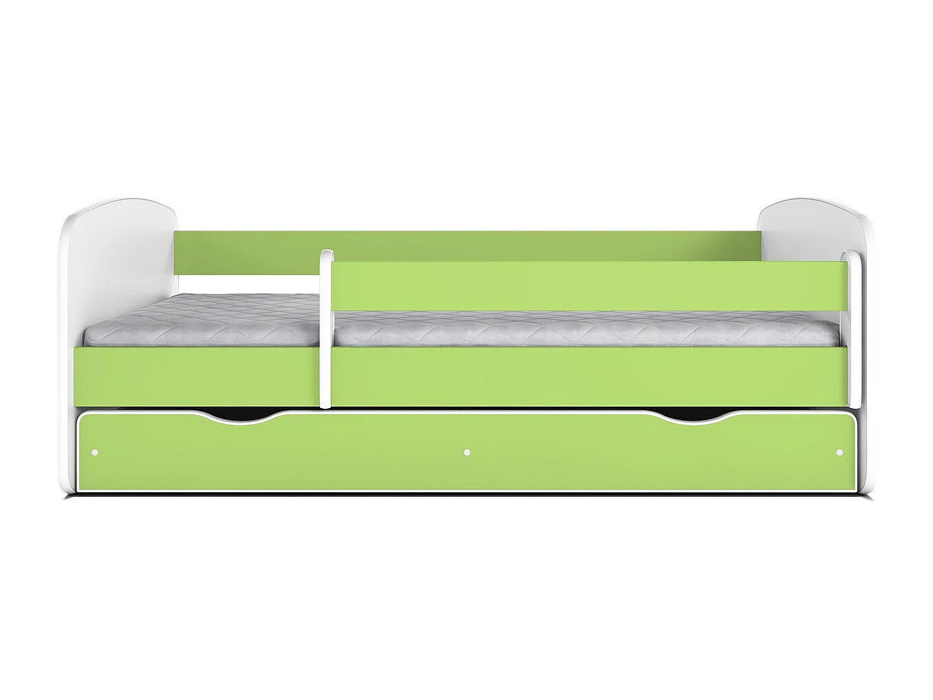 Lit enfant vert avec sommiers et barrière de sécurité amovible Drimy-Matelas mousse-80x180