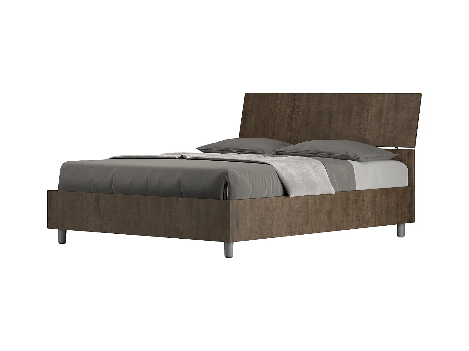 Lit double coffre 140x200 tête de lit inclinée noyer Demas