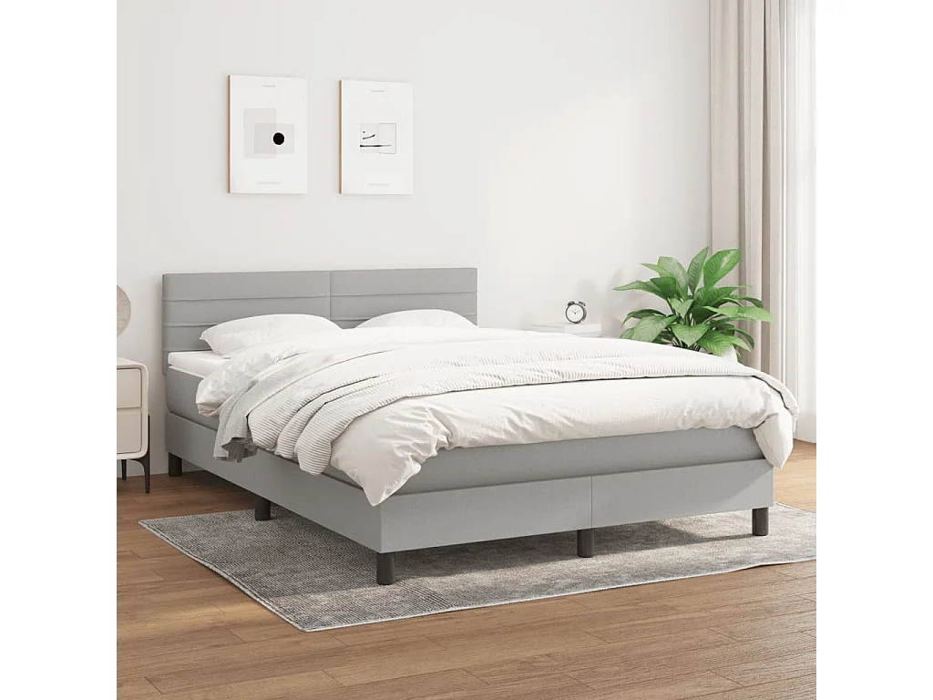Lit à sommier tapissier avec matelas Gris clair 140x200 Tissu