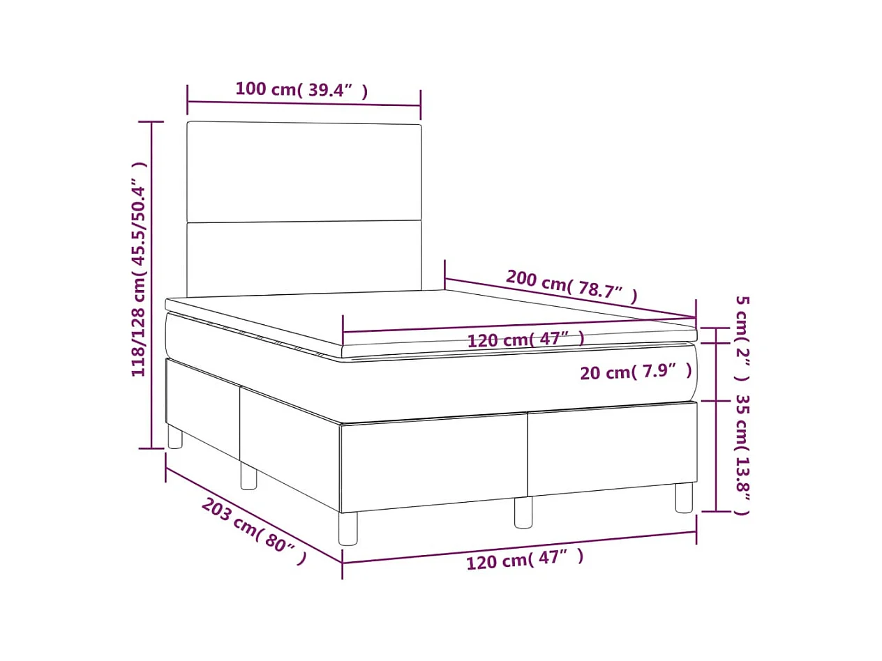Lit à sommier tapissier avec matelas Gris clair 120x200 Tissu 2