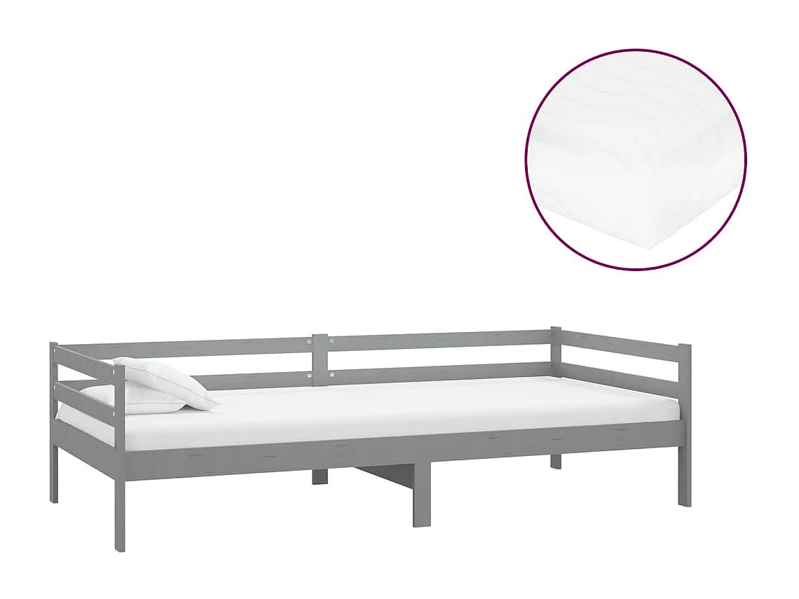 Lit avec matelas 90x200 Gris Bois de pin massif