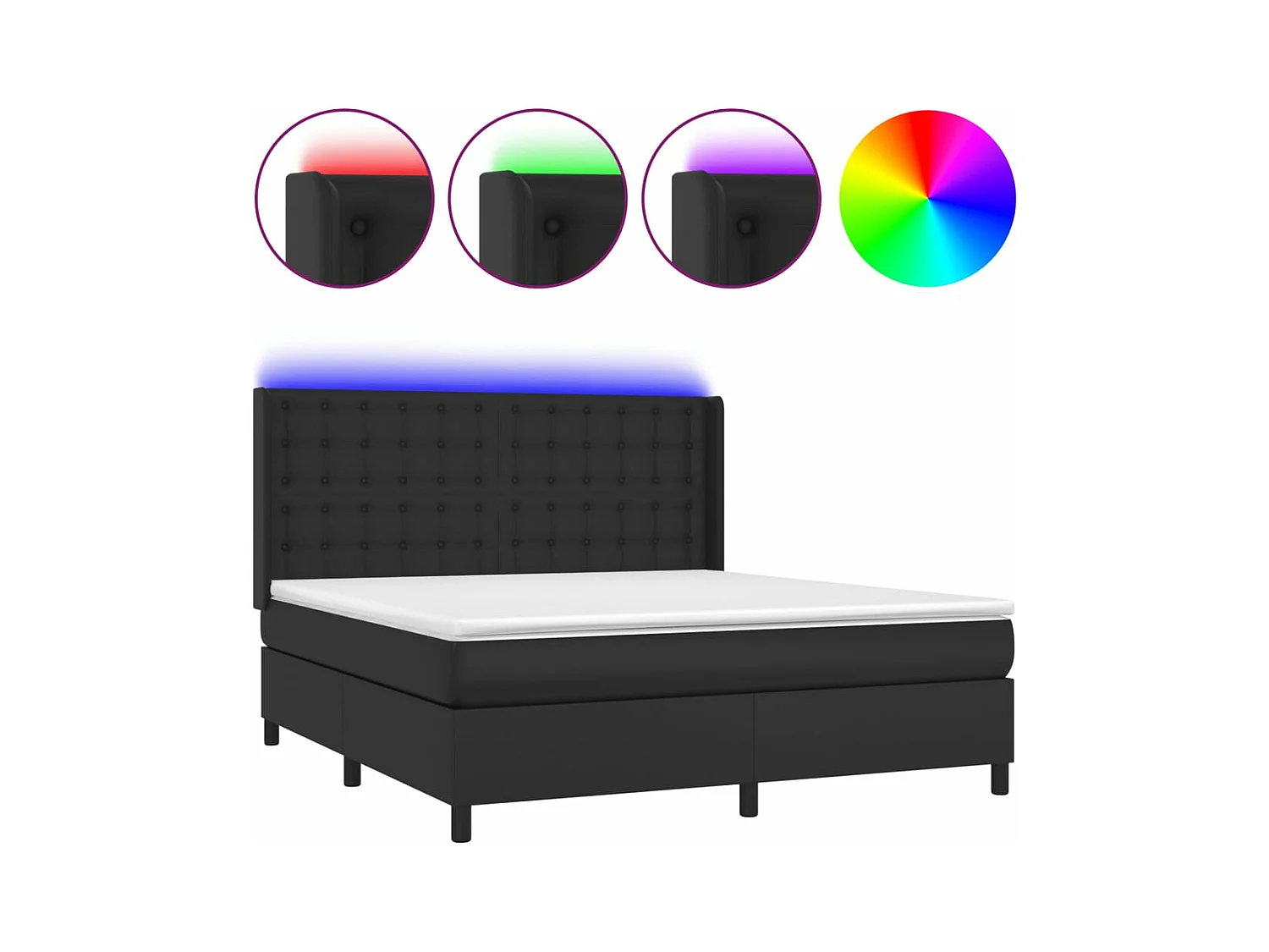 Lit à sommier tapissier avec matelas et LED Noir 180x200 Similicuir