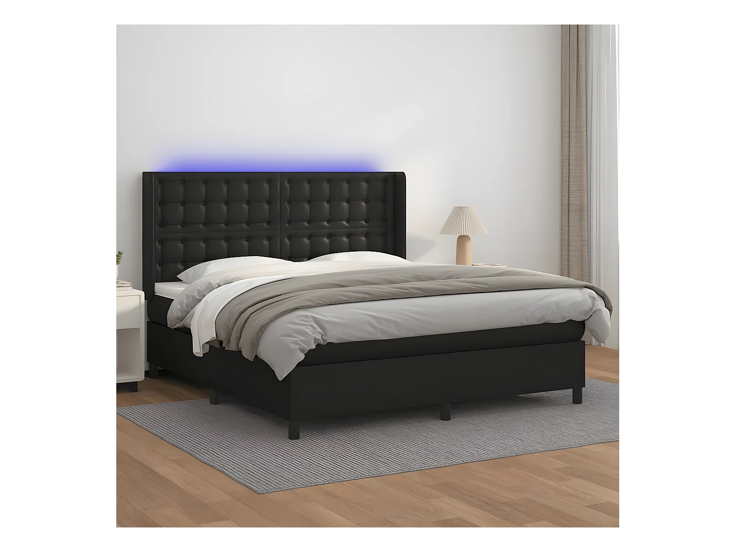Lit à sommier tapissier avec matelas et LED Noir 180x200 Similicuir