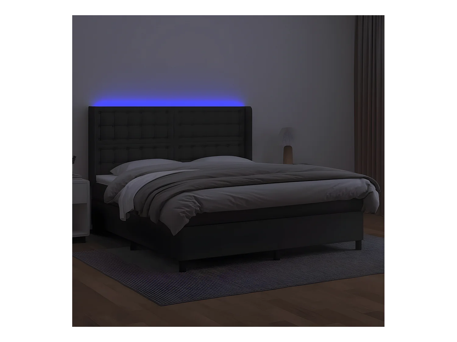 Lit à sommier tapissier avec matelas et LED Noir 180x200 Similicuir