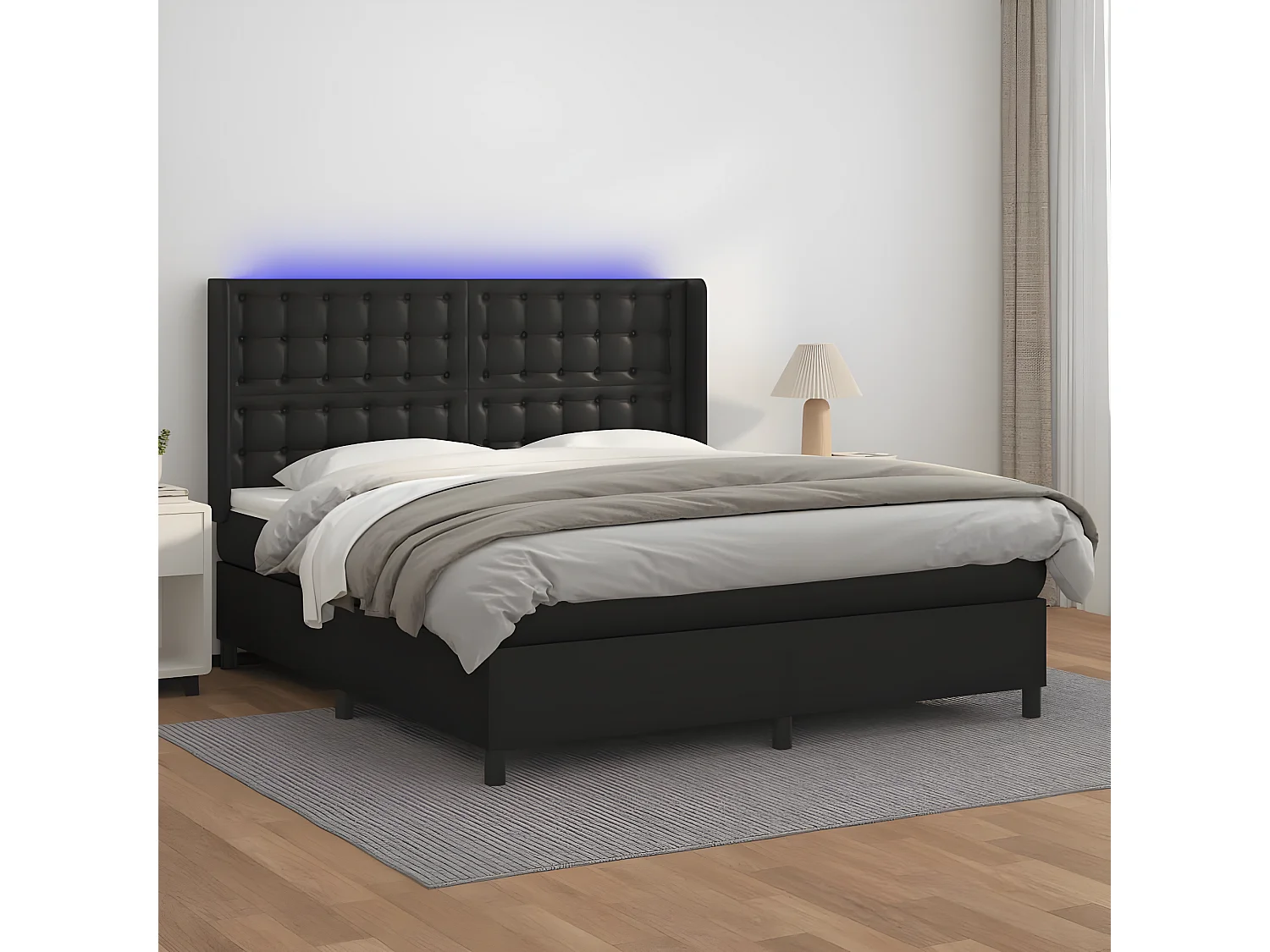 Lit à sommier tapissier avec matelas et LED Noir 180x200 Similicuir