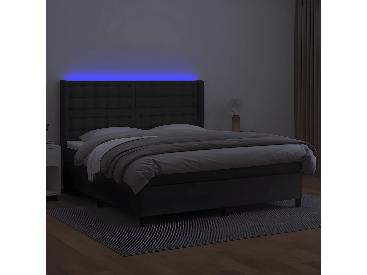 Lit à sommier tapissier avec matelas et LED Noir 180x200 Similicuir