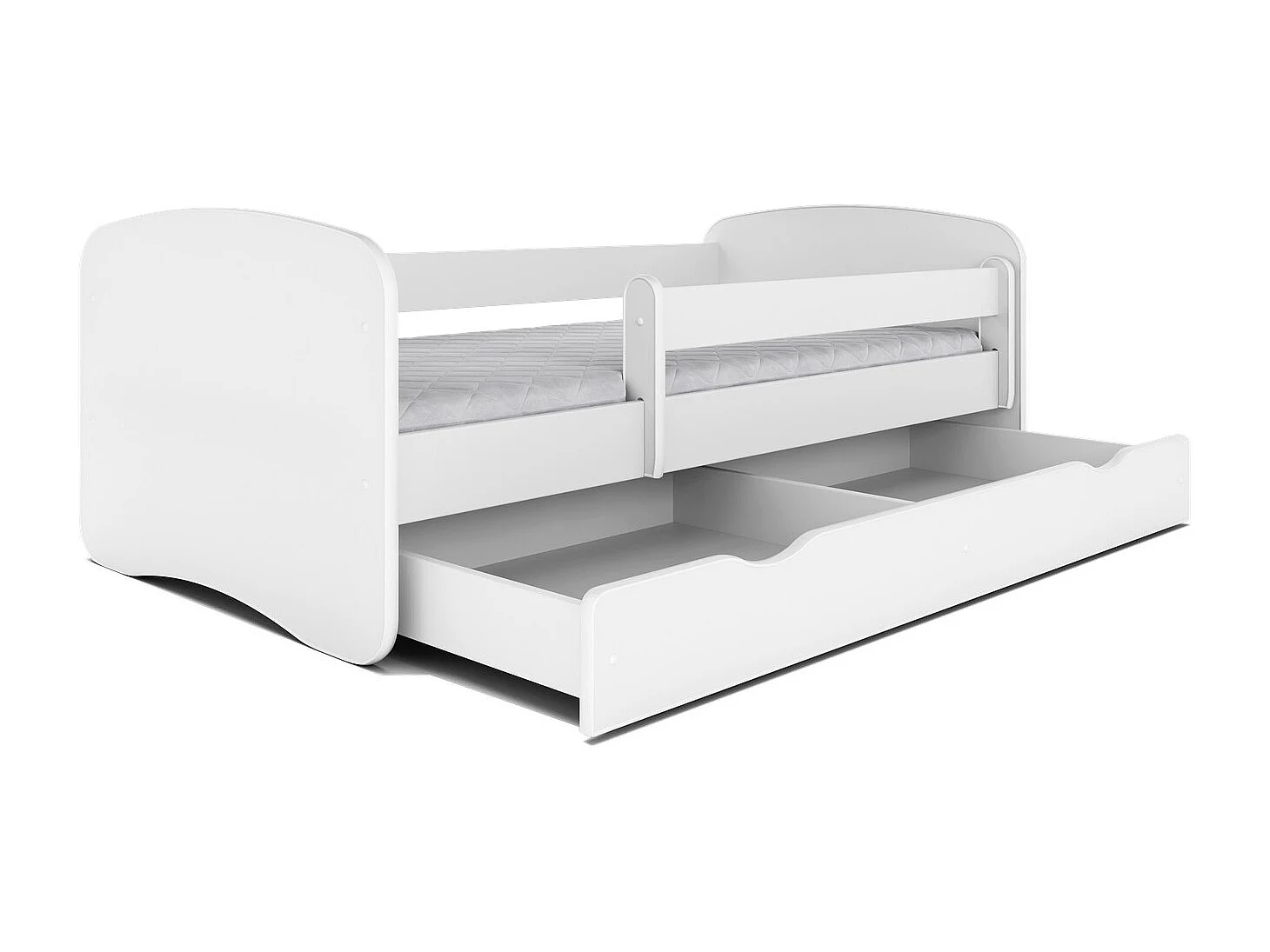 Cama infantil blanca con somieres y barrera de seguridad extraíble Drimy-Colchones de espuma-Ropa de cama 70x140 cm