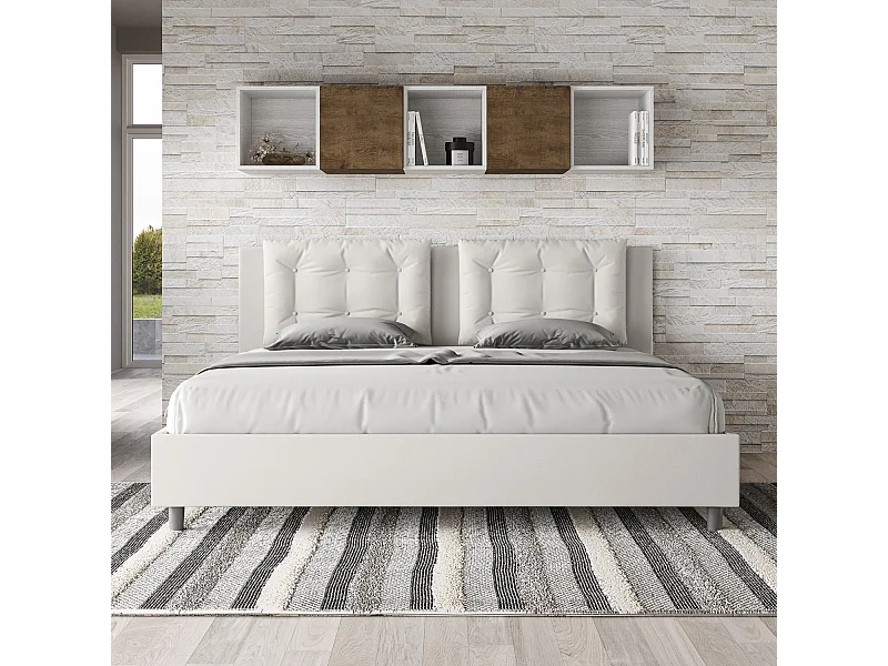 Gestoffeerd bed 200x200  met opbergruimte kunstleer wit Annalisa