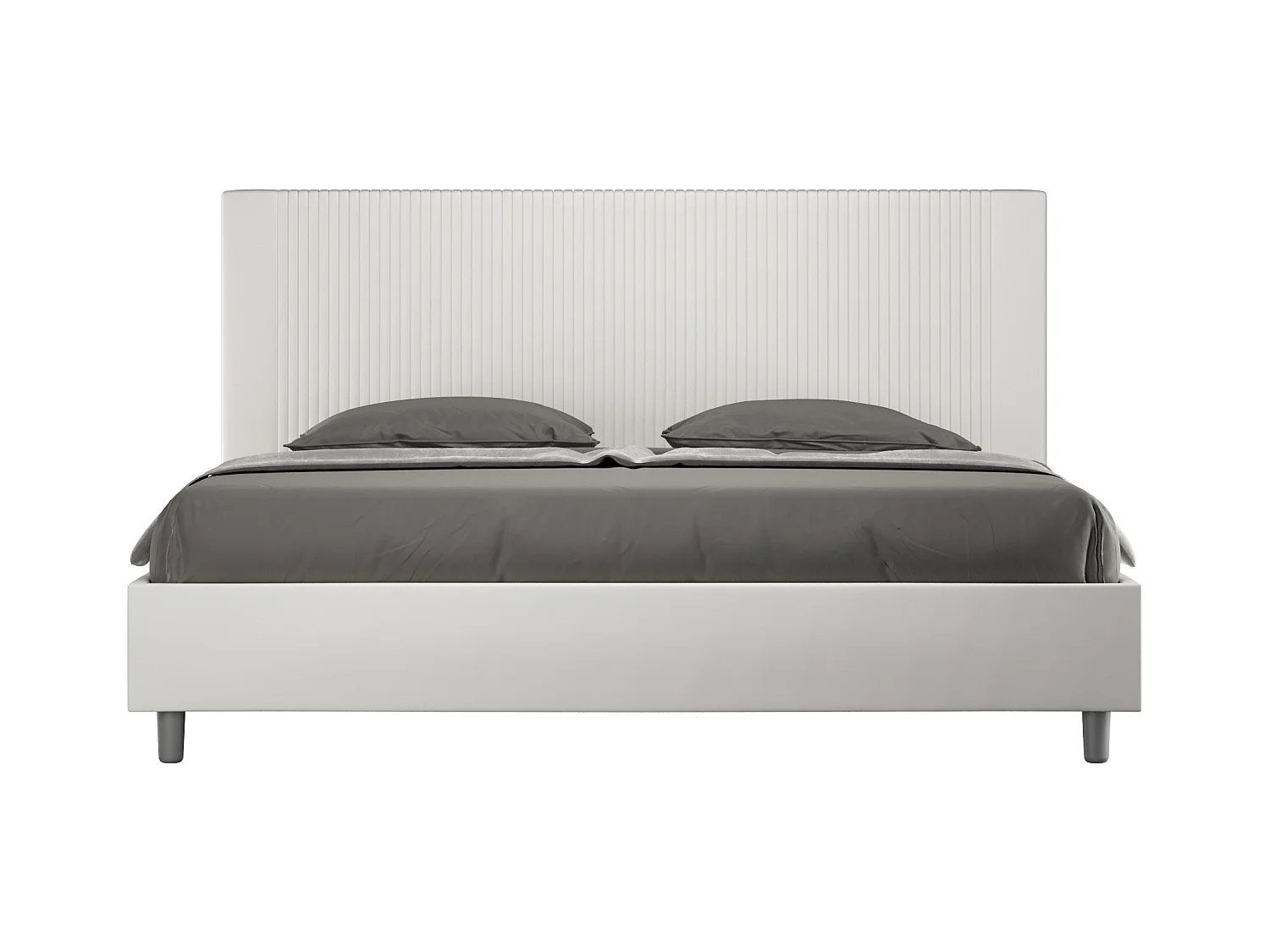 Lit moderne avec tête de lit rayures verticales matelassé simili cuir Bazen-Couleur Blanc-180x200-Option Avec sommier