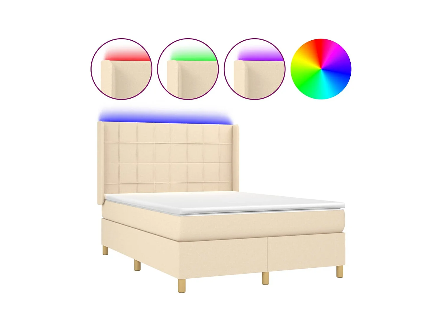 Lit à sommier tapissier avec matelas et LED Crème 140x190 Tissu