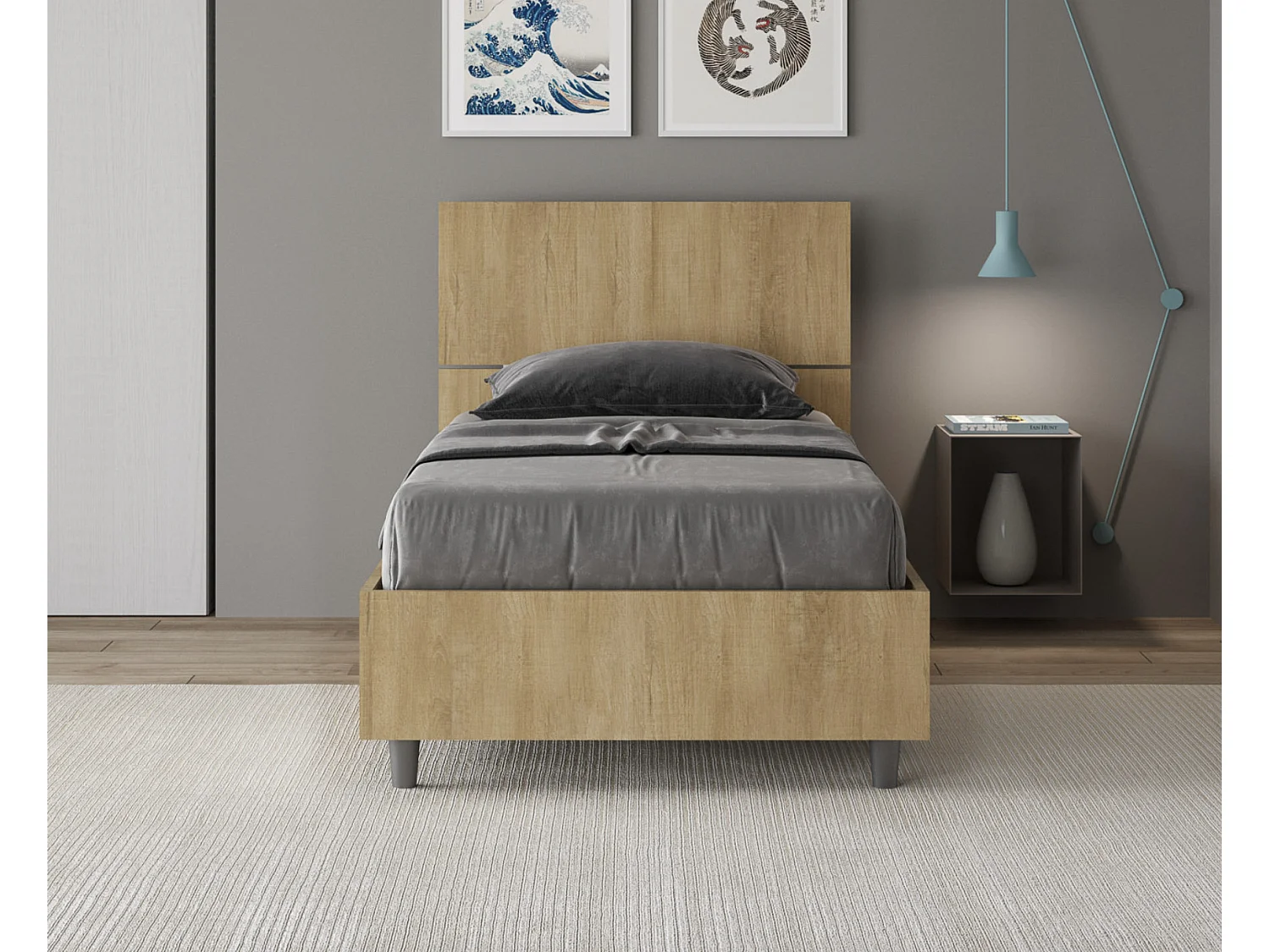 Letto senza rete 80x200 testata dritta bianco frassino Demas