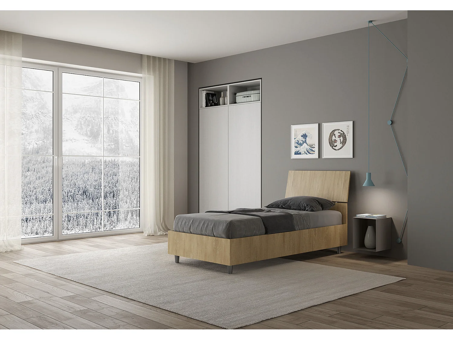 Letto senza rete 80x200 testata dritta bianco frassino Demas