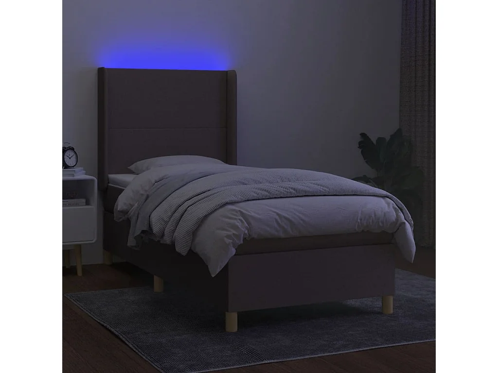 Lit à sommier tapissier avec matelas et LED Taupe 90x200 Tissu