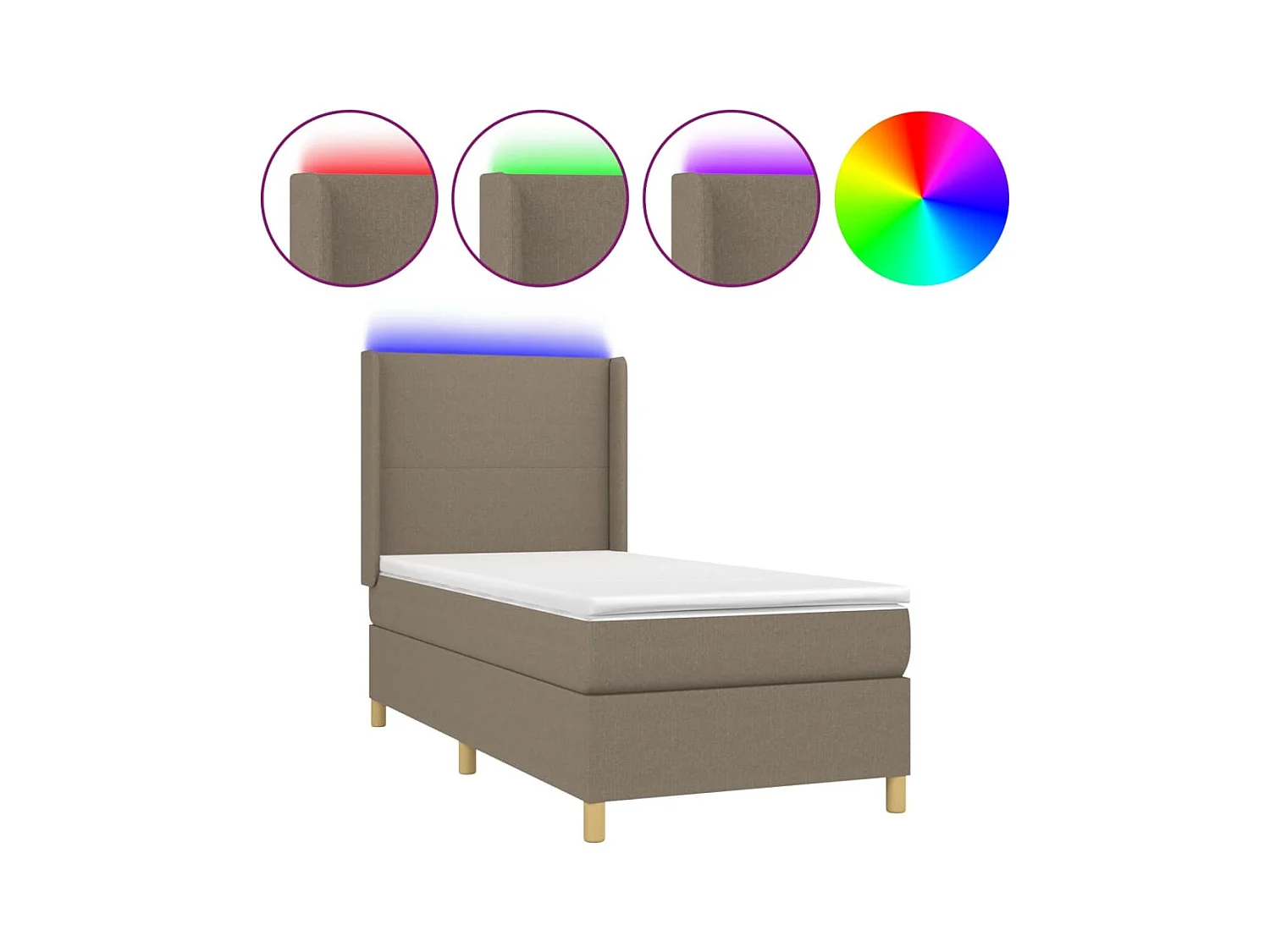 Lit à sommier tapissier avec matelas et LED Taupe 90x200 Tissu