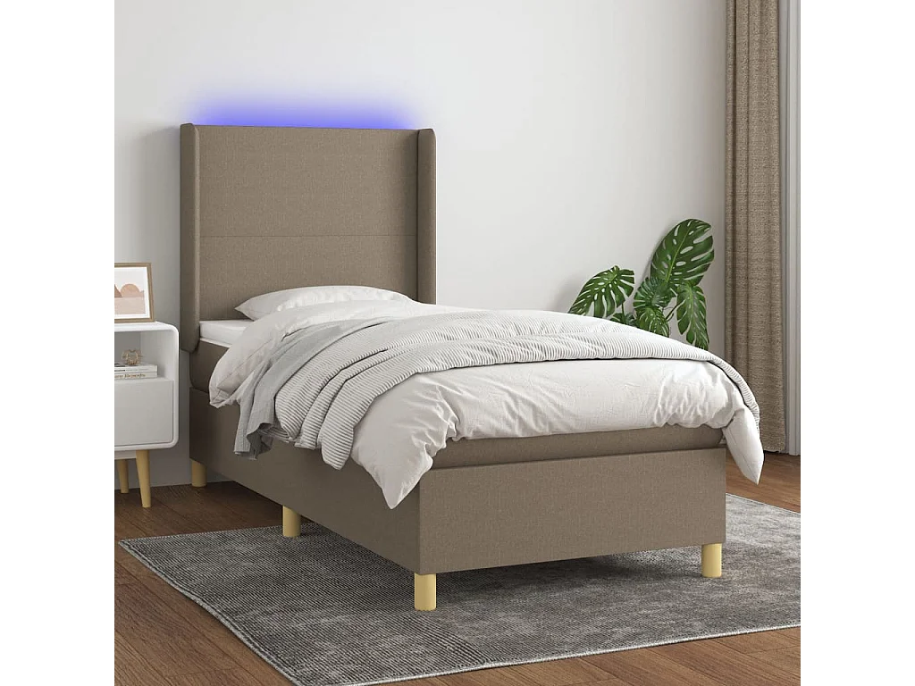 Lit à sommier tapissier avec matelas et LED Taupe 90x200 Tissu