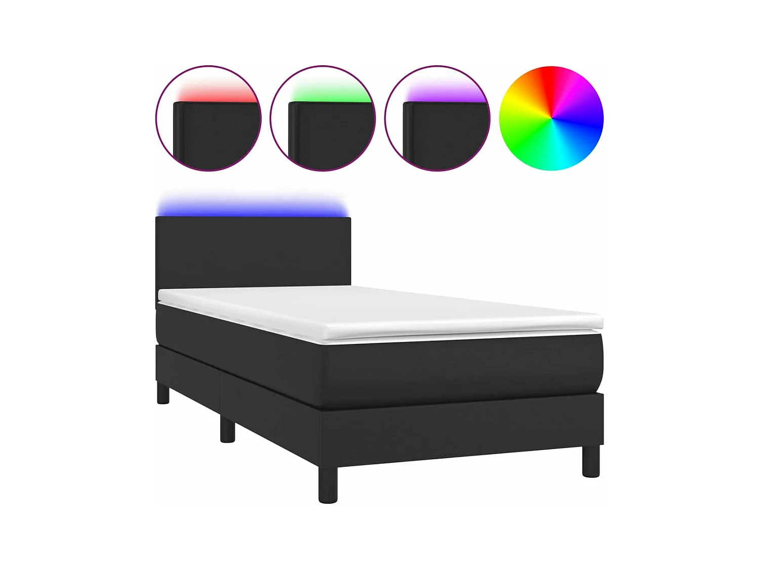Lit à sommier tapissier avec matelas et LED Noir 90x190 Similicuir