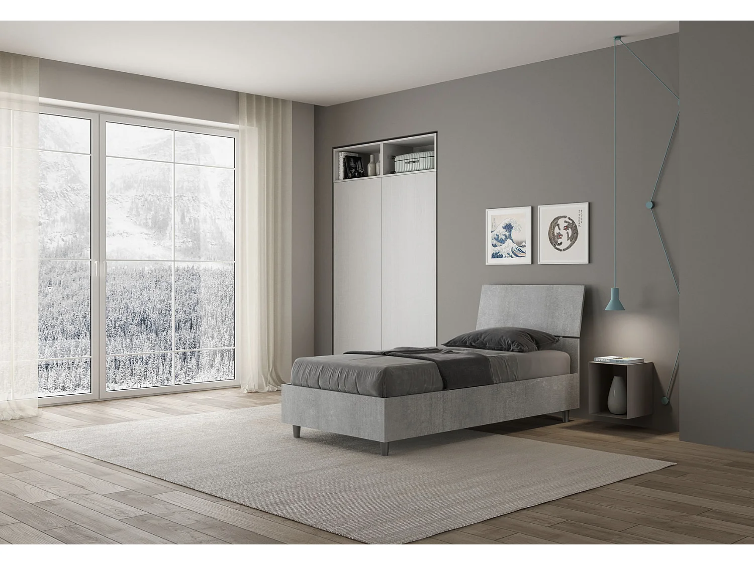 Letto senza rete 80x200 testata dritta cemento Demas