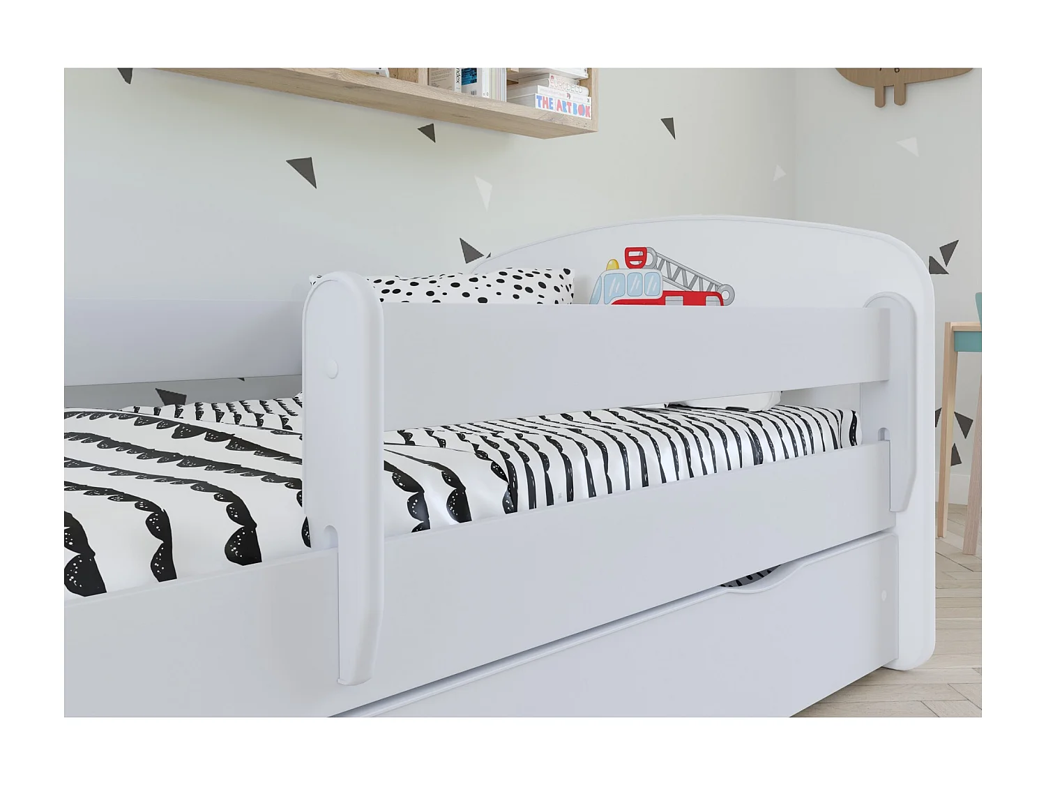 Lit enfant rose papillons avec sommiers et barrière de sécurité amovible Drimy-Matelas mousse-80x160-Tiroirs Avec tiroir