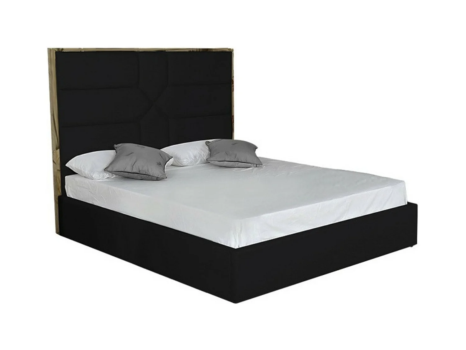 Lit design 2 places simili cuir avec tête de lit contour laiton Delhie-Couleur Noir-140x190