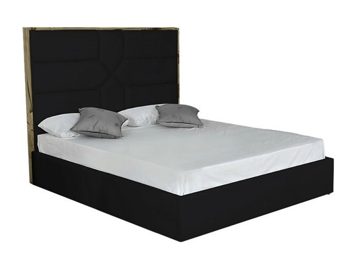 Lit design 2 places simili cuir avec tête de lit contour laiton Delhie-Couleur Noir-140x190