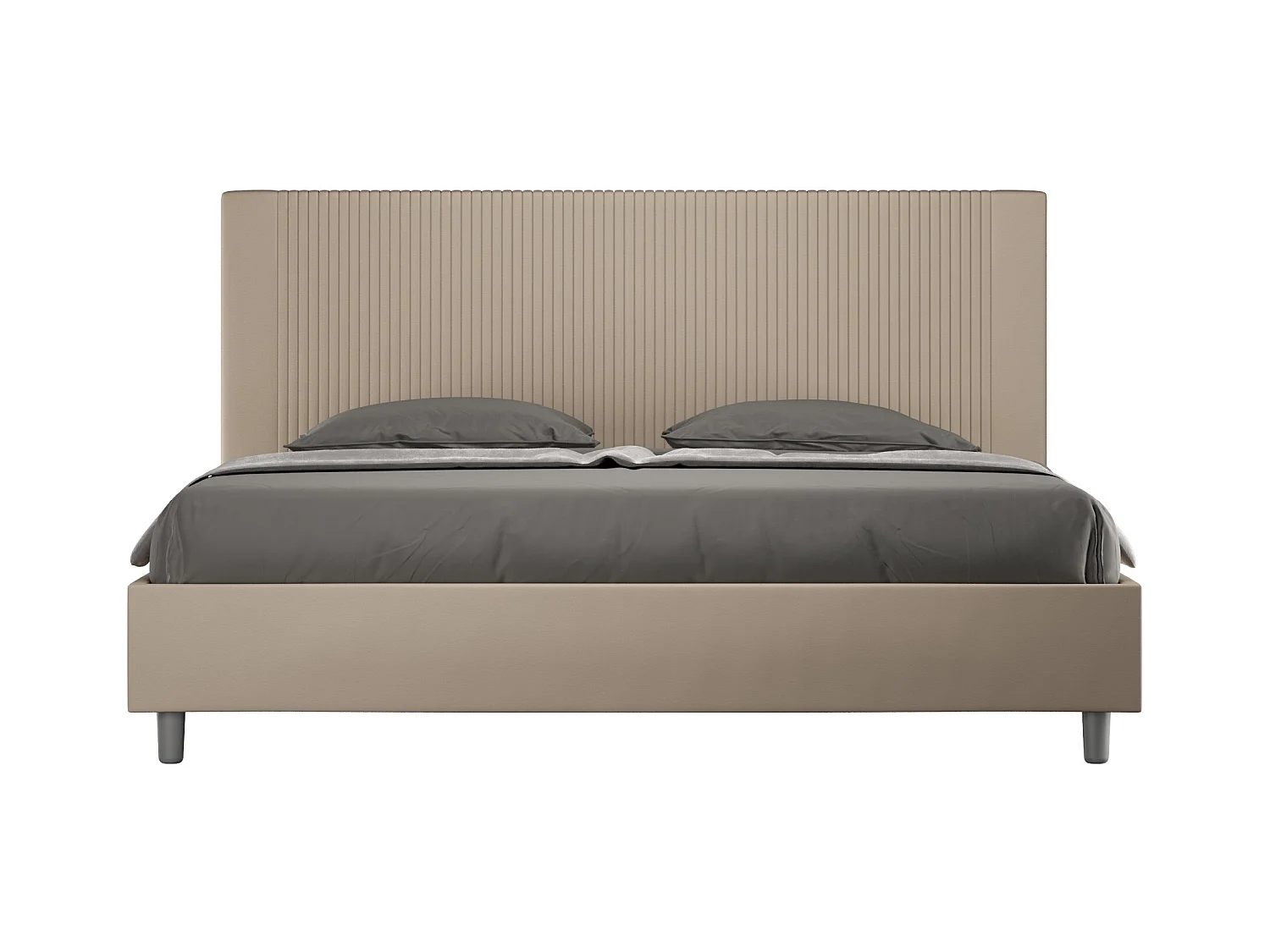 Lit moderne avec tête de lit rayures verticales matelassé simili cuir Bazen-Couleur Beige-200x200-Option Avec coffre