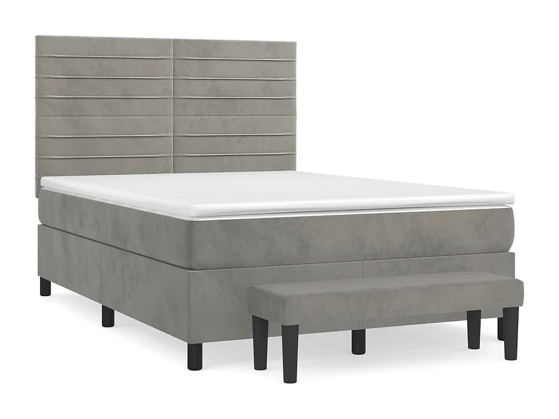 Lit à sommier tapissier et matelas Gris clair 140x190 Velours