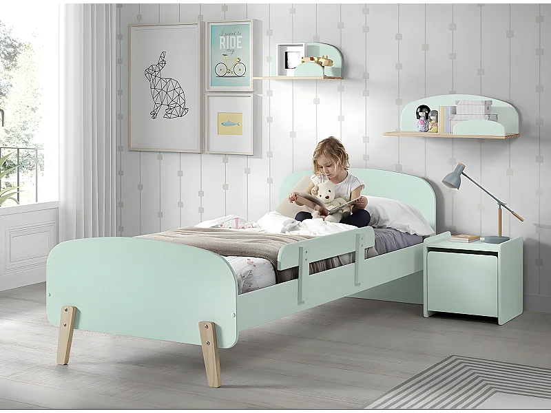 Lit Enfant & Barrière de Sécurité "Kiddy" 90x200cm Vert Menthe