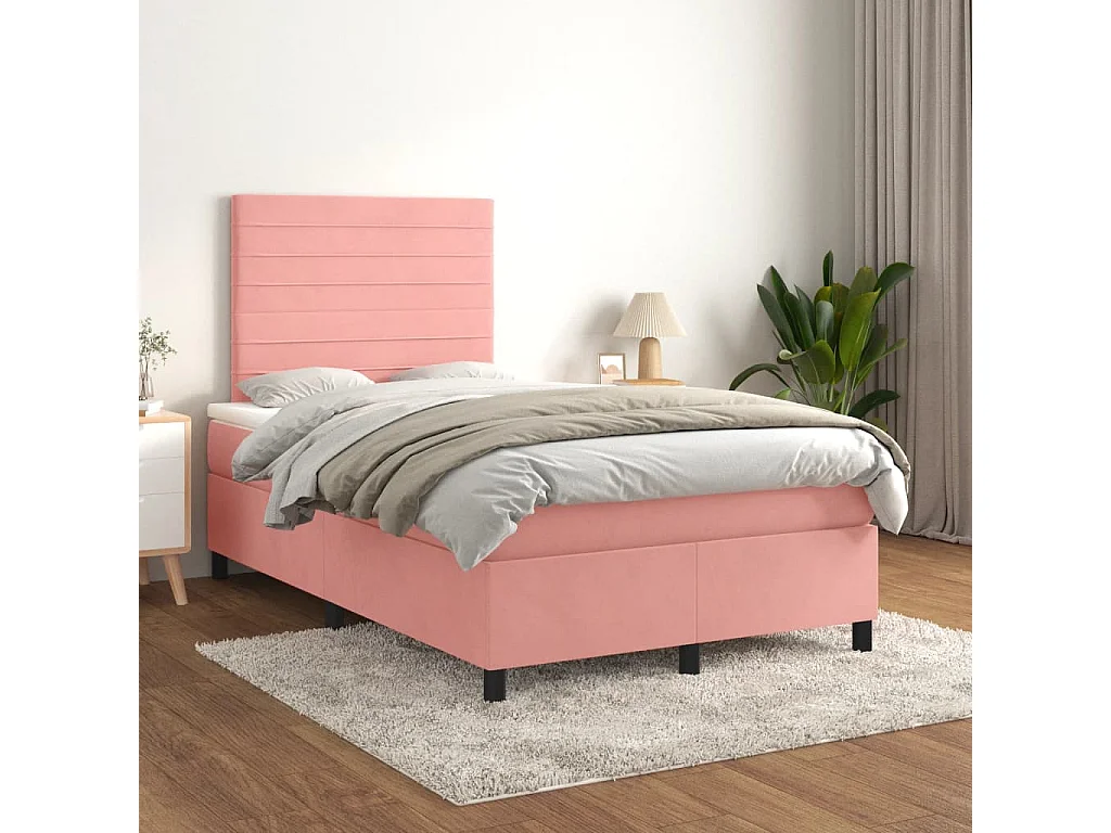 Lit à sommier tapissier avec matelas Rose 120x200 Velours