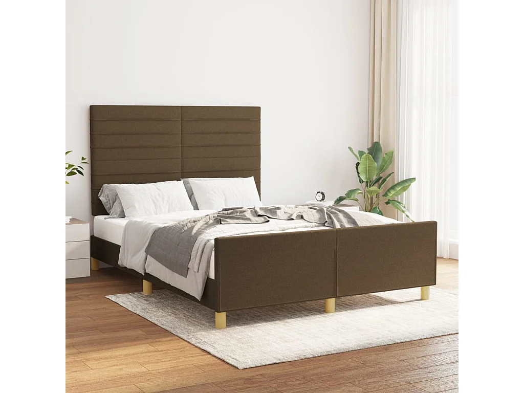 Lit avec tête de lit Marron foncé 140x190 Tissu