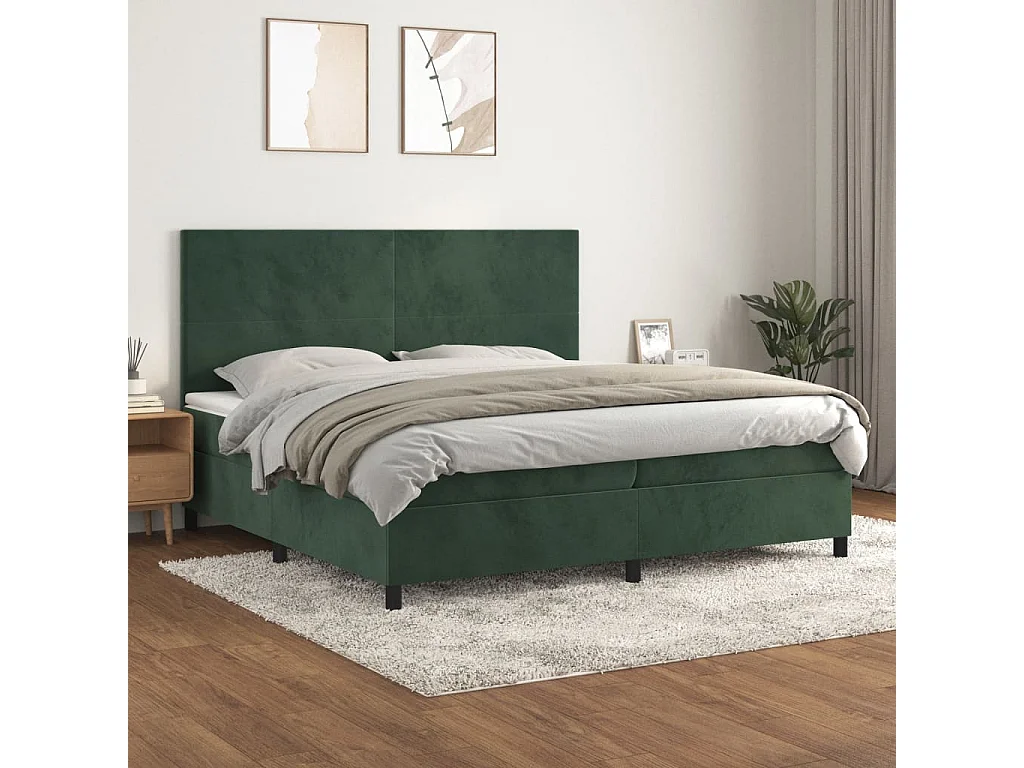 Lit à sommier tapissier et matelas Vert foncé 200x200 Velours 4