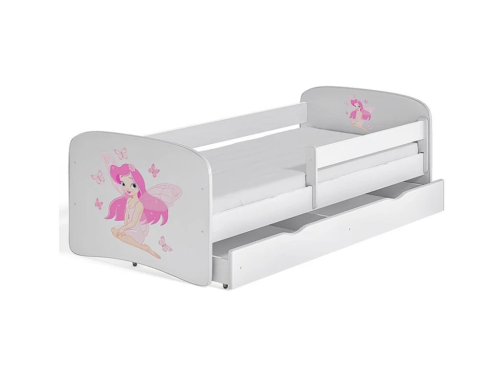 Feewit kinderbedje met vlinders met boxsprings en afneembaar veiligheidshek Drimy-Zonder matras-Slapen 80x180cm-Laden Met lade