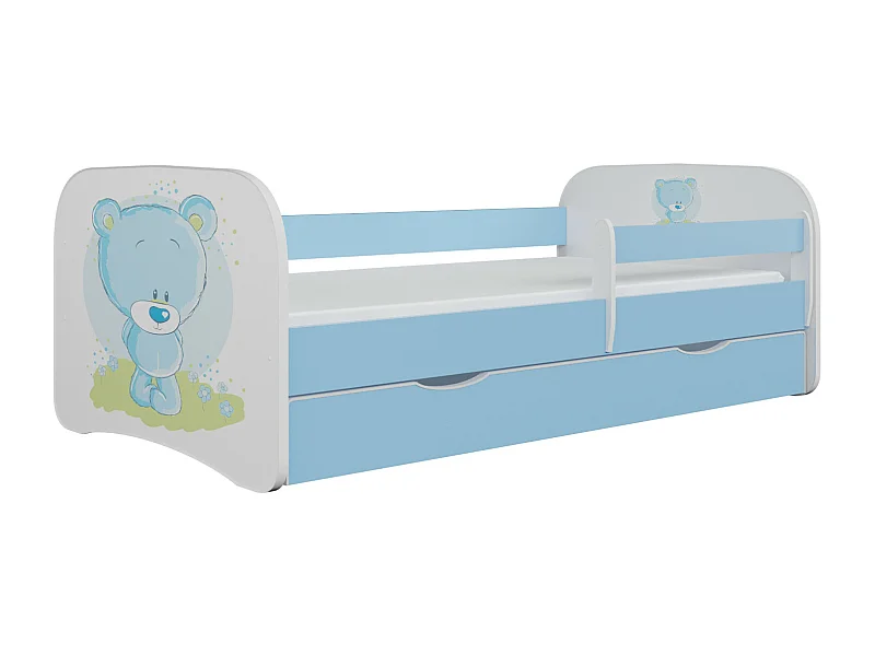 Cama infantil osito azul con somieres y barrera de seguridad extraíble Drimy-Colchones de espuma-Ropa de cama 70x140 cm-Cajones Con cajón