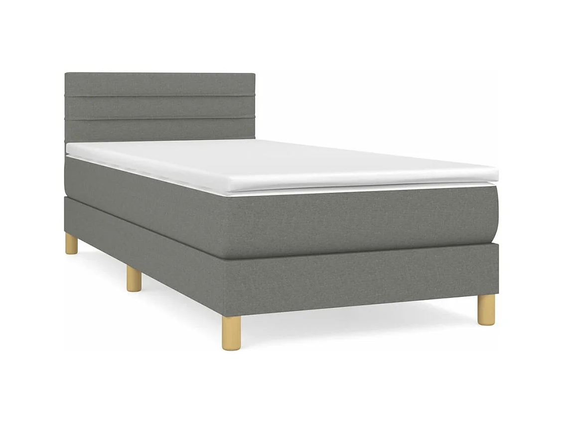 Lit à sommier tapissier avec matelas Gris foncé 90x200 Tissu 3