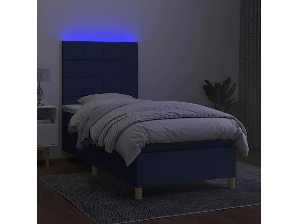 Lit à sommier tapissier avec matelas et LED Bleu 80x200 Tissu 4