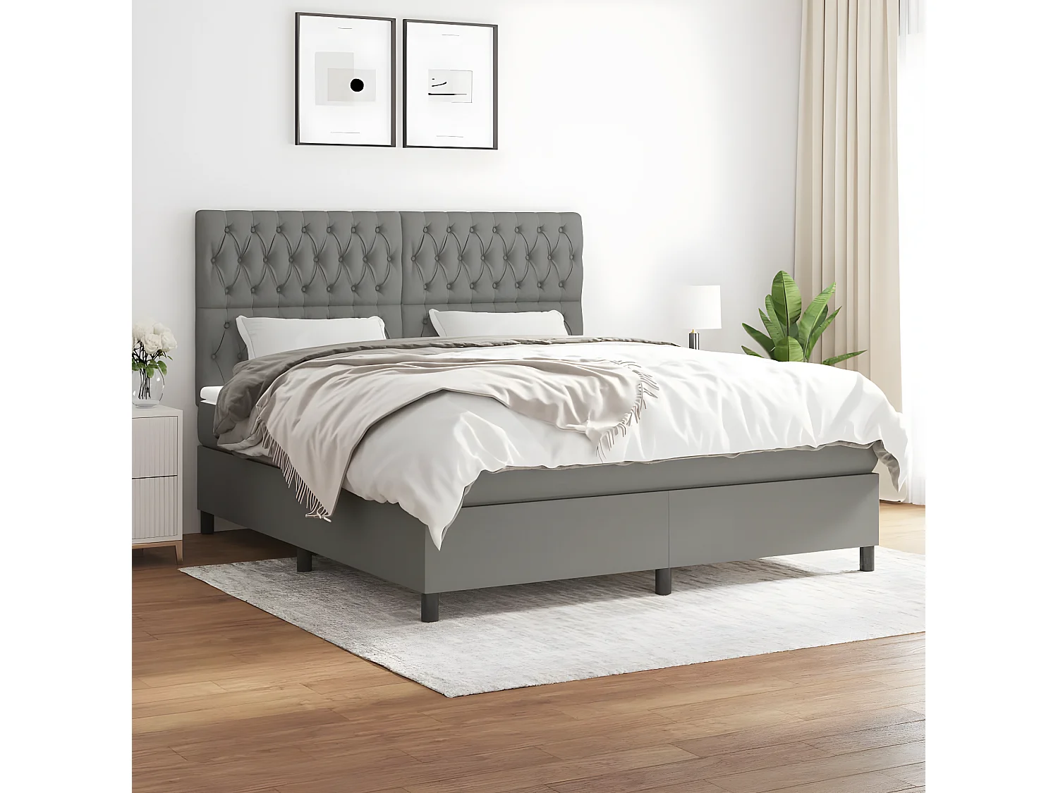 Lit à sommier tapissier avec matelas Gris foncé 180x200 Tissu