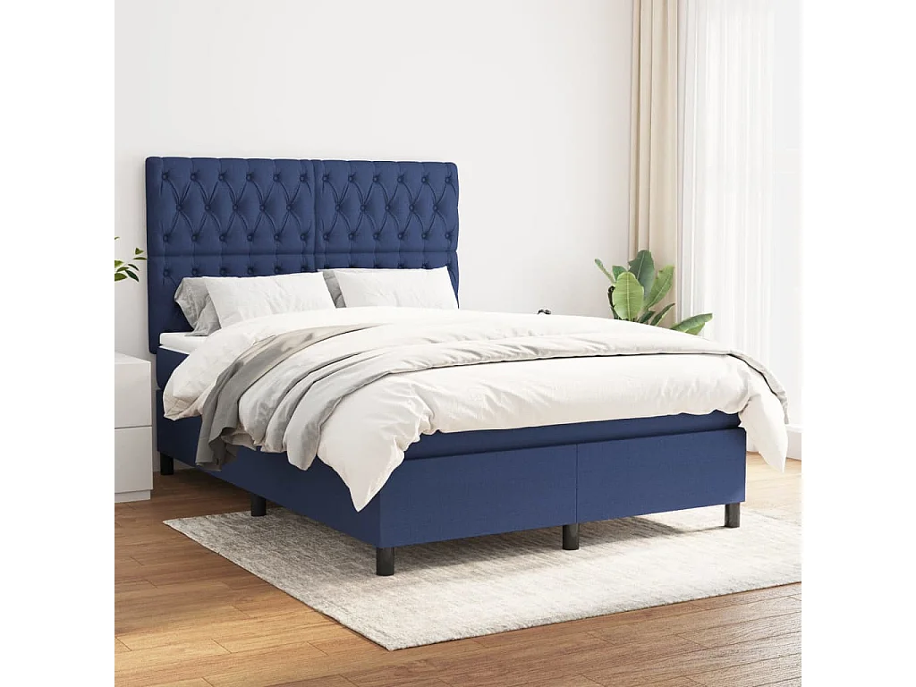 Lit à sommier tapissier avec matelas Bleu 140x200 Tissu