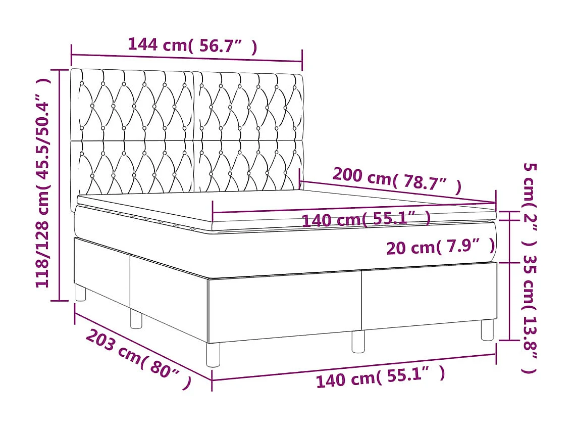 Lit à sommier tapissier avec matelas Bleu 140x200 Tissu
